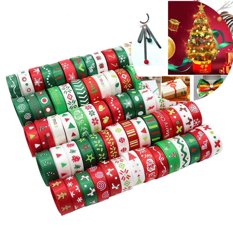 12 Dizajn/veľa Vianočné Páska Červená Zelená Vytlačené Snowflake Saténová Stuha Detí, Vianočné Dekorácie Darčekový Balíček Stuhy 3/8